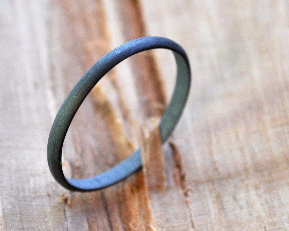 Delicate Wedding Band. 2mm Wide. Oxidised Sterling Silver. Handmade By Epheriell