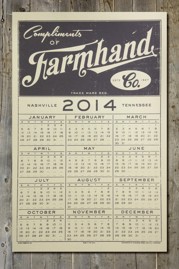 vintage style farmhand co 2014 calendar