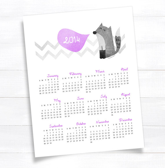 happy fox 2014 printable calendar