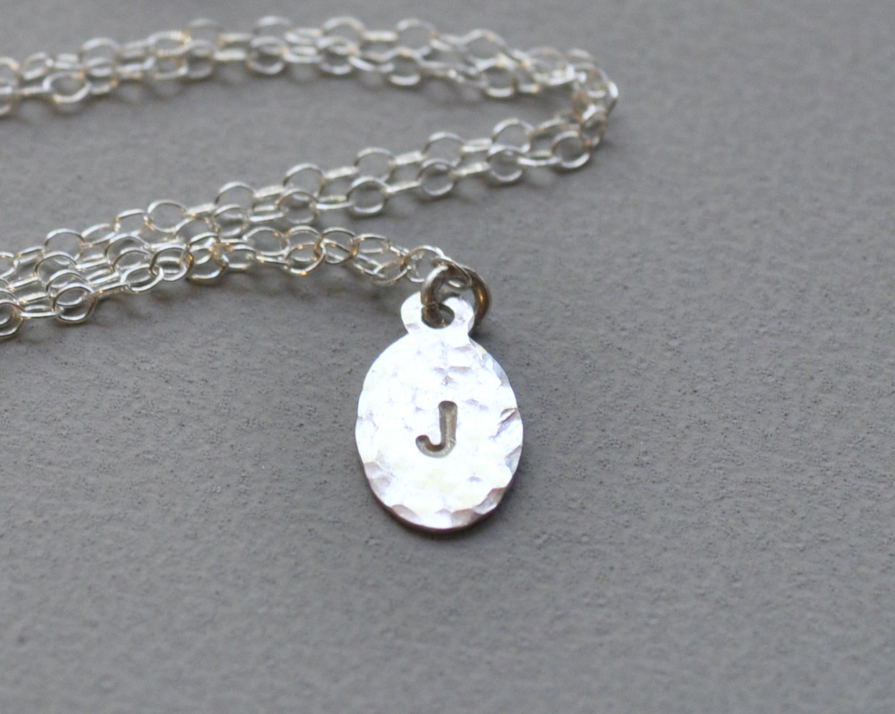 Petite Initial Necklace - Hammered Detail - Single Letter (7)