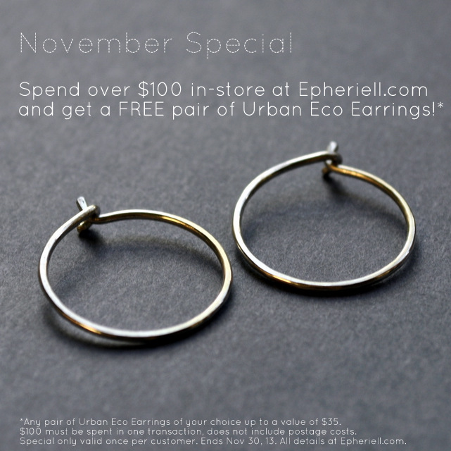 November Special – Spend $100 and get a FREE pair of Urban Eco Earrings!