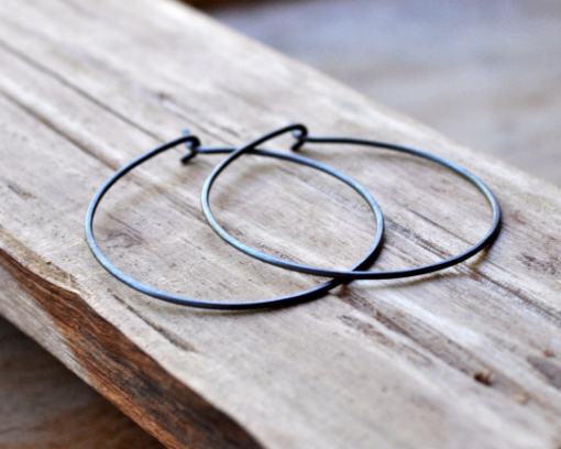 Handmade Sterling Silver Large Hoop Earrings - Oxidised Finish