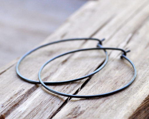 Handmade Sterling Silver Large Hoop Earrings - Oxidised Finish - Image 3