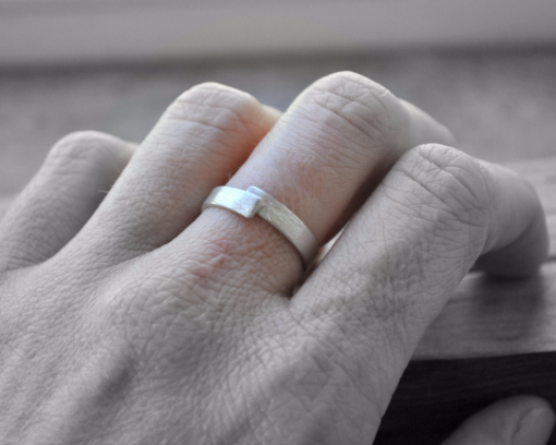 Handmade Sterling Silver Wrapped Wedding Band - 3.7mm Matte Finish - Image 5