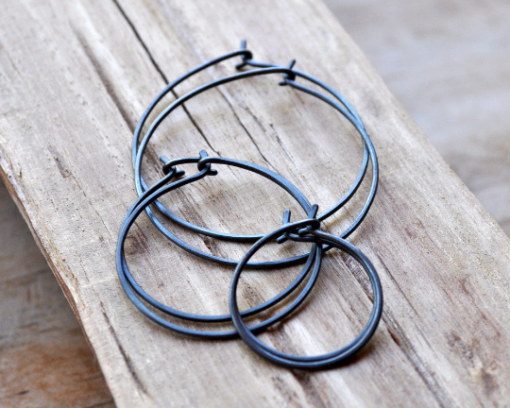 Handmade Sterling Silver Large Hoop Earrings - Oxidised Finish - Image 6