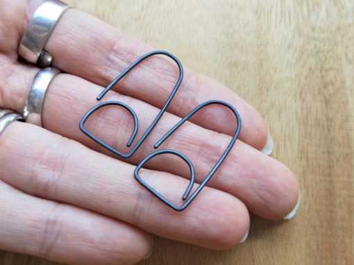 Minimalist oxidised silver threader earrings. Double Dome Mountains. - Image 5